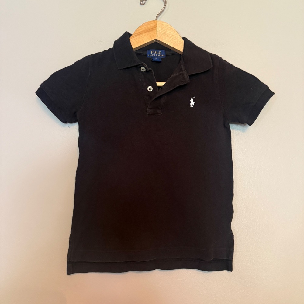 Polo Ralph Lauren Boys Black Short Sleeve Pique Polo Shirt Size 5 322613702